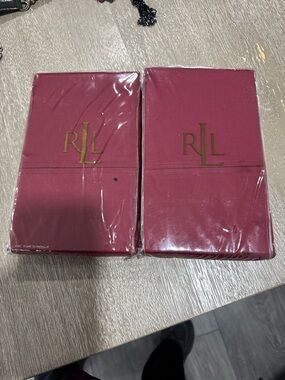 Ralph Lauren Burgundy Pillow Shams with Gold RLL Monogram